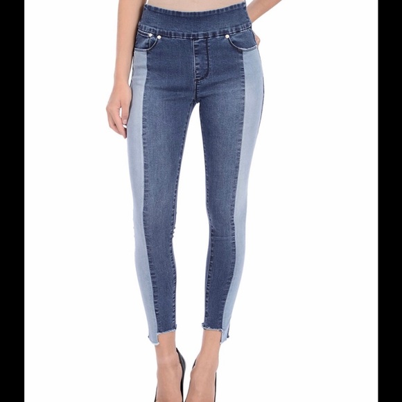 INDIGO AND LIGHT BLUE STRIPE RACHEL HIGH RISE ANKLE PANTS - Picture 5 of 5